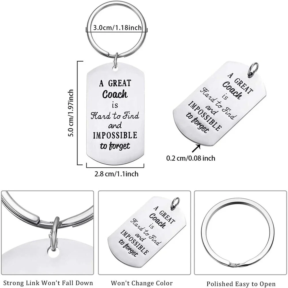 2 Pcs Coach Gift Keychain Stainless Steel Silver 'Great Coach Is Hard to Find'